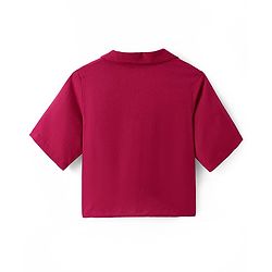 Pine Kids Cotton Woven Half Sleeves Solid Shirt Style Top & Printed Lounge Pants - Maroon