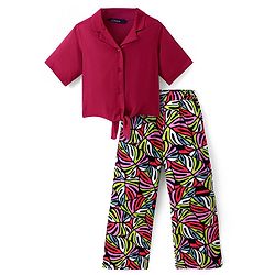Pine Kids Cotton Woven Half Sleeves Solid Shirt Style Top & Printed Lounge Pants - Maroon