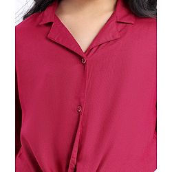 Pine Kids Cotton Woven Half Sleeves Solid Shirt Style Top & Printed Lounge Pants - Maroon