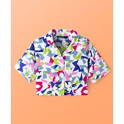 Pine Kids Cotton Woven Half Sleeves Printed Shirt Style Top & Culottes Co-Ord Set - White