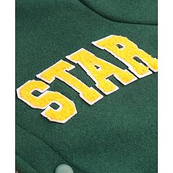 Pine Kids Woven Full Sleeves Bomber Jacket with Text Print & Pockets - Dark Green
