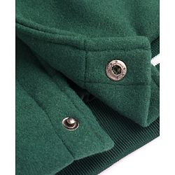 Pine Kids Woven Full Sleeves Bomber Jacket with Text Print & Pockets - Dark Green