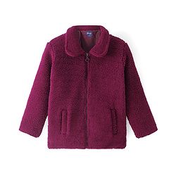 Pine Kids Woven Full Sleeves Collar Neck Front Open Solid Colour Winter Jacket - Burgundy