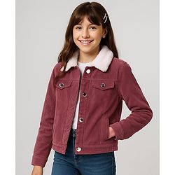 Pine Kids Cotton Woven Full Sleeves  Jacket with Fur Detailing - Dark Red