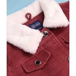 Pine Kids Cotton Woven Full Sleeves  Jacket with Fur Detailing - Dark Red