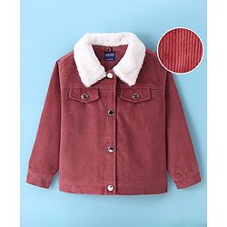 Pine Kids Cotton Woven Full Sleeves  Jacket with Fur Detailing - Dark Red