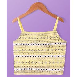 Pine Kids Woven Sequinned Sleeveless Top & Palazzo Set with Shrug-  Light Yellow
