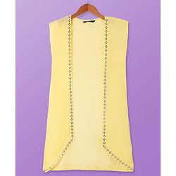 Pine Kids Woven Sequinned Sleeveless Top & Palazzo Set with Shrug-  Light Yellow