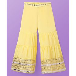 Pine Kids Woven Sequinned Sleeveless Top & Palazzo Set with Shrug-  Light Yellow