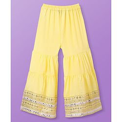 Pine Kids Woven Sequinned Sleeveless Top & Palazzo Set with Shrug-  Light Yellow