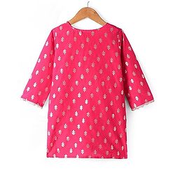 Pine Kids  Woven Three Fourth Sleeves  Foil Printed Kurta Gharara &  Dupatta Set with Embroidered Detailing - Dark Pink