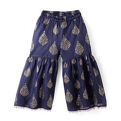 Pine Kids  Woven Three Fourth Sleeves  Foil Printed Kurta Gharara &  Dupatta Set with Embroidered Detailing - Dark Pink