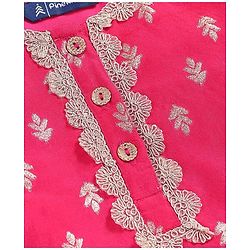 Pine Kids  Woven Three Fourth Sleeves  Foil Printed Kurta Gharara &  Dupatta Set with Embroidered Detailing - Dark Pink