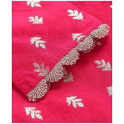 Pine Kids  Woven Three Fourth Sleeves  Foil Printed Kurta Gharara &  Dupatta Set with Embroidered Detailing - Dark Pink