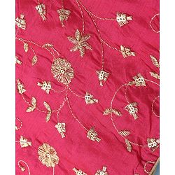Pine Kids Woven Sleeveless Floral Embroidered Choli & Lahenga Dupatta Set With Floral Foil Print - White & Dark Pink