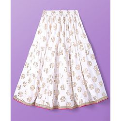 Pine Kids Woven Sleeveless Floral Embroidered Choli & Lahenga Dupatta Set With Floral Foil Print - White & Dark Pink