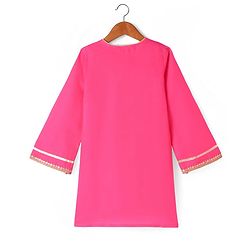 Pine Kids Woven Full Sleeves Kurti Patiala & Dupatta Set with Foil Print & Lace Detailing - Pink
