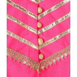 Pine Kids Woven Full Sleeves Kurti Patiala & Dupatta Set with Foil Print & Lace Detailing - Pink