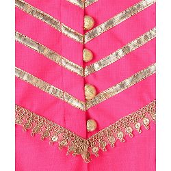 Pine Kids Woven Full Sleeves Kurti Patiala & Dupatta Set with Foil Print & Lace Detailing - Pink
