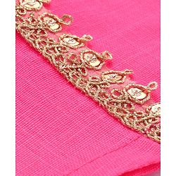 Pine Kids Woven Full Sleeves Kurti Patiala & Dupatta Set with Foil Print & Lace Detailing - Pink