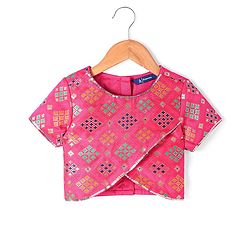 Pine Kids Woven Half Sleeves  Embroidered Choli Lahenga set With Dupatta - Dark Orange
