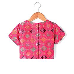 Pine Kids Woven Half Sleeves  Embroidered Choli Lahenga set With Dupatta - Dark Orange