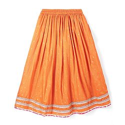 Pine Kids Woven Half Sleeves  Embroidered Choli Lahenga set With Dupatta - Dark Orange
