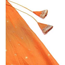 Pine Kids Woven Half Sleeves  Embroidered Choli Lahenga set With Dupatta - Dark Orange