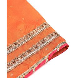 Pine Kids Woven Half Sleeves  Embroidered Choli Lahenga set With Dupatta - Dark Orange