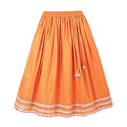 Pine Kids Woven Half Sleeves  Embroidered Choli Lahenga set With Dupatta - Dark Orange