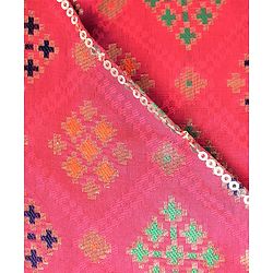 Pine Kids Woven Half Sleeves  Embroidered Choli Lahenga set With Dupatta - Dark Orange
