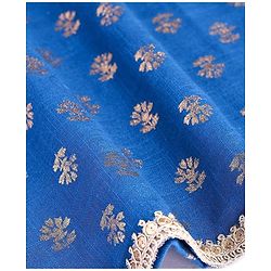 Pine Kids Cotton Woven Half Sleeves Floral Printed Kurta Salwar Dupatta Set with Lace & Sequin Detailing - Navy Blue