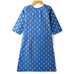 Pine Kids Cotton Woven Half Sleeves Floral Printed Kurta Salwar Dupatta Set with Lace & Sequin Detailing - Navy Blue