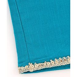 Pine Kids Cotton Woven Half Sleeves Floral Printed Kurta Salwar Dupatta Set with Lace & Sequin Detailing - Teal Blue