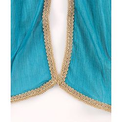 Pine Kids Cotton Woven Half Sleeves Floral Printed Kurta Salwar Dupatta Set with Lace & Sequin Detailing - Teal Blue