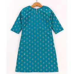 Pine Kids Cotton Woven Half Sleeves Floral Printed Kurta Salwar Dupatta Set with Lace & Sequin Detailing - Teal Blue