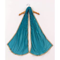 Pine Kids Cotton Woven Half Sleeves Floral Printed Kurta Salwar Dupatta Set with Lace & Sequin Detailing - Teal Blue
