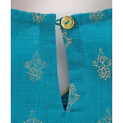 Pine Kids Cotton Woven Half Sleeves Floral Printed Kurta Salwar Dupatta Set with Lace & Sequin Detailing - Teal Blue