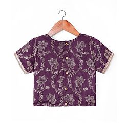 Pine Kids Woven Half Sleeves Floral Foil Printed Choli Lehenga & Dupatta  Set with Sequins - Wine