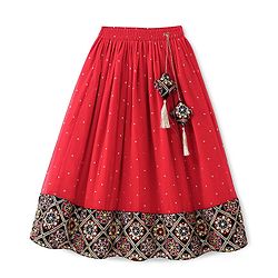 Pine Kids Woven Half Sleeves Banjara Designed Embroidered Choli Lagenga Set with Dupatta -  Red & Navy