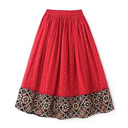 Pine Kids Woven Half Sleeves Banjara Designed Embroidered Choli Lagenga Set with Dupatta -  Red & Navy