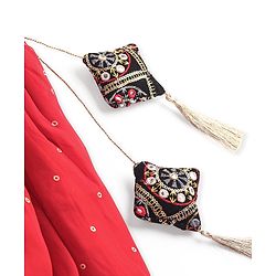 Pine Kids Woven Half Sleeves Banjara Designed Embroidered Choli Lagenga Set with Dupatta -  Red & Navy
