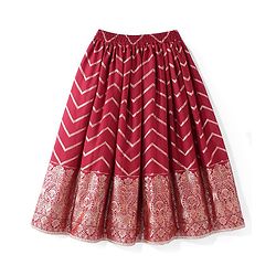 Pine Kids Woven Half Sleeves Zari Embroidered Choli Lehenga & Dupatta Set With Tassel Detailing - Dark Red