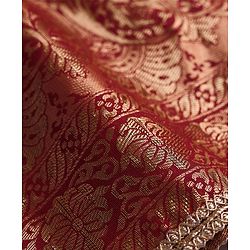 Pine Kids Woven Half Sleeves Zari Embroidered Choli Lehenga & Dupatta Set With Tassel Detailing - Dark Red