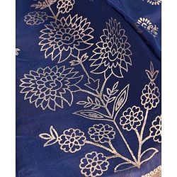 Pine Kids Woven Half Sleeves Floral Foil Printed Choli Lehenga Set with Dupatta & Lace Detailing - Navy Blue