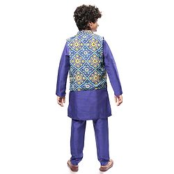 Pine Kids Woven Full Sleeves Solid Colour Kurta Pyjama Set with Floral Printed Nehru Jacket - Violet