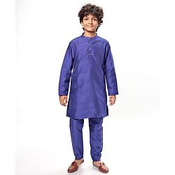 Pine Kids Woven Full Sleeves Solid Colour Kurta Pyjama Set with Floral Printed Nehru Jacket - Violet