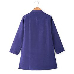 Pine Kids Woven Full Sleeves Solid Colour Kurta Pyjama Set with Floral Printed Nehru Jacket - Violet