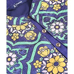 Pine Kids Woven Full Sleeves Solid Colour Kurta Pyjama Set with Floral Printed Nehru Jacket - Violet