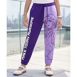 Pine Kids Cotton Blend Knit Full Length Lounge Pants with Text Print - Violet & Lavender